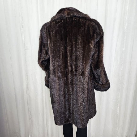 Blue Diamond Mink Canada Brown Fur Mid-Length Coat Large Glam - Picture 8 of 14